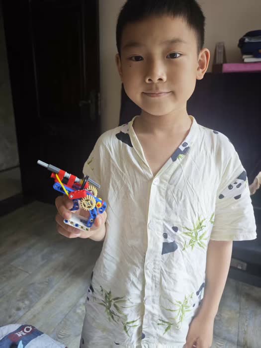 拿着乐高小车的照片